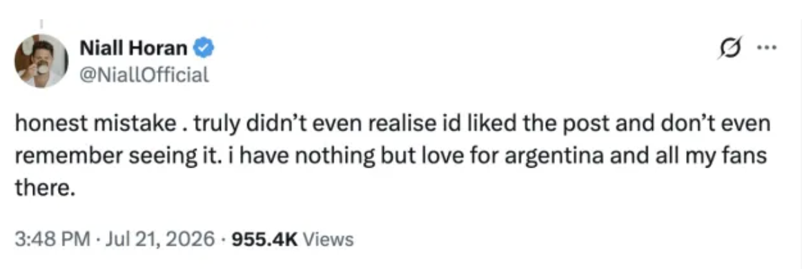 Niall respondió a las críticas de sus seguidores argentinos en X