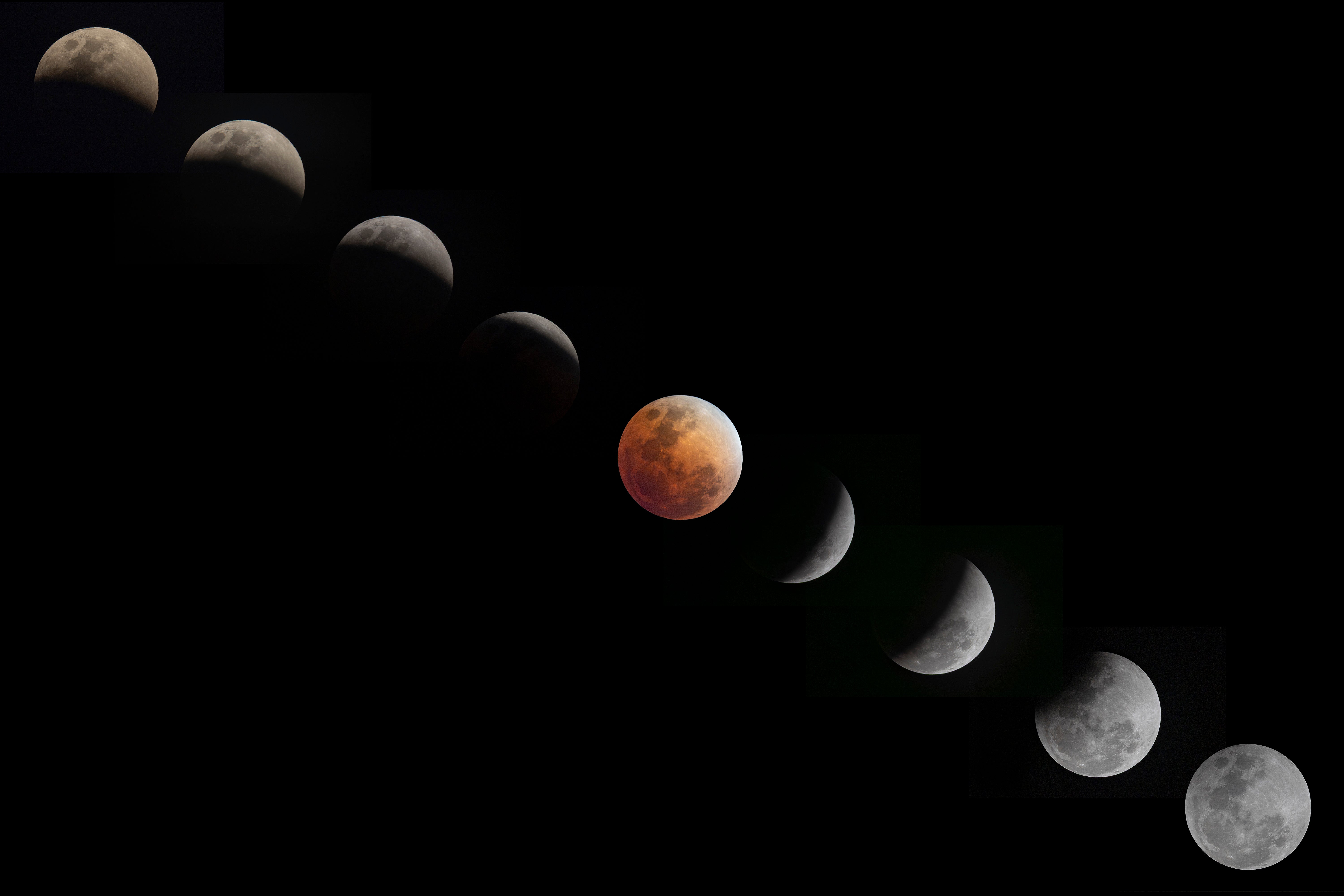 Una imagen digital compuesta de un eclipse lunar sobre Santa Rosa, en la provincia de Laguna (Filipinas), el 3 de marzo de 2026