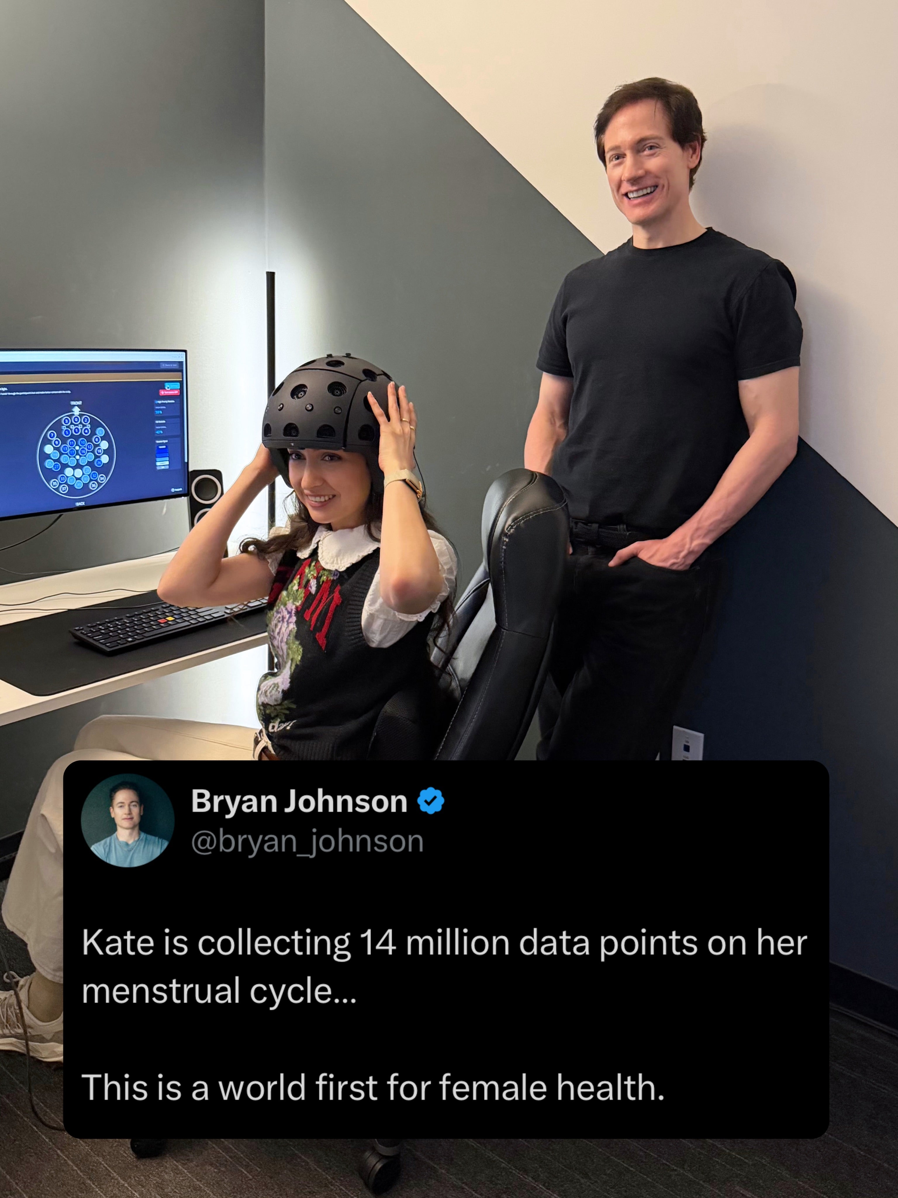 La pareja de Bryan Johnson, Kate Tolo, utiliza más de 50 dispositivos para medir a diario distintos indicadores de su salud durante su ciclo menstrual