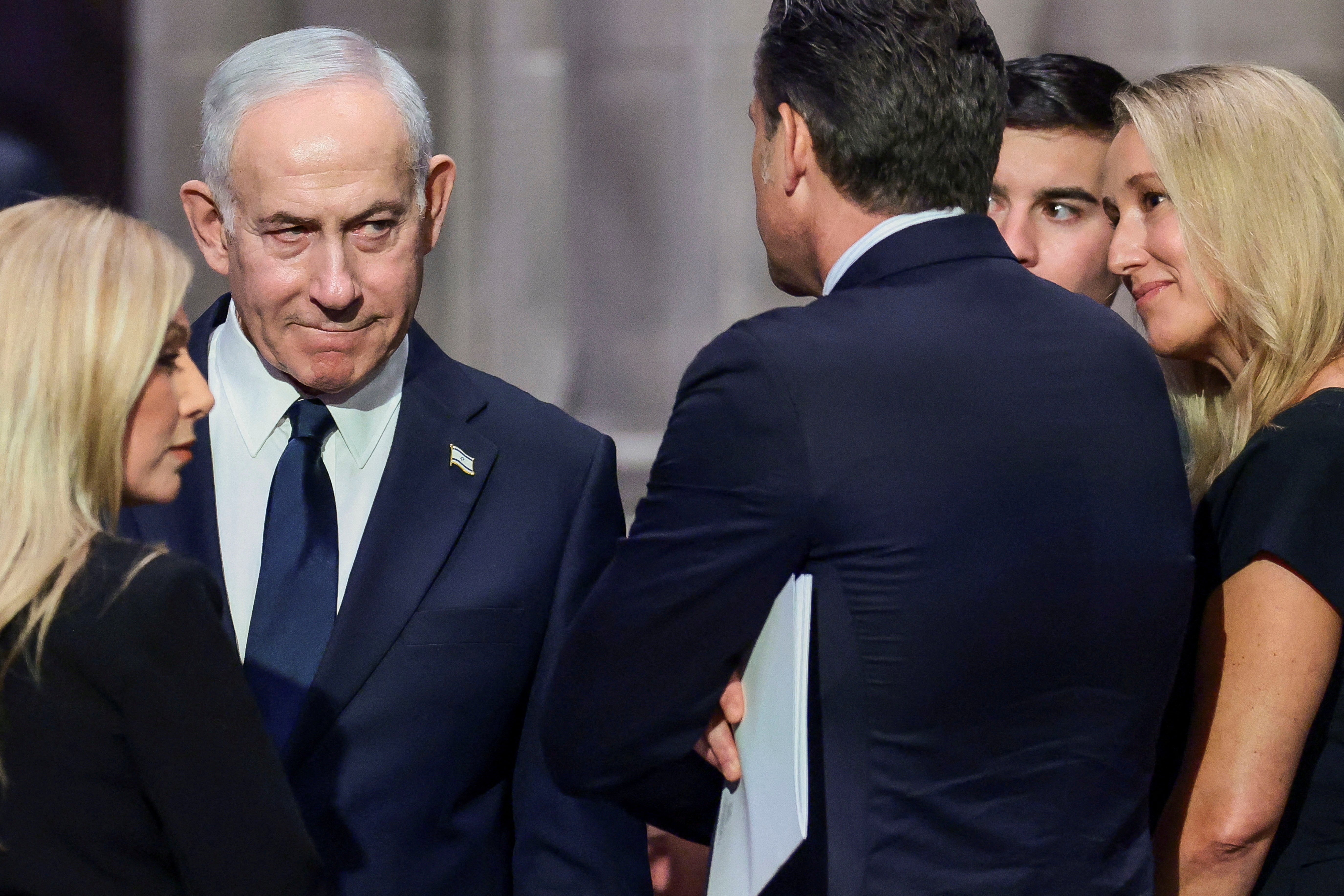 <p>El primer ministro israelí, Benjamin Netanyahu, en el funeral de Lindsey Graham celebrado en la Catedral Nacional de Washington el 28 de julio de 2026</p>