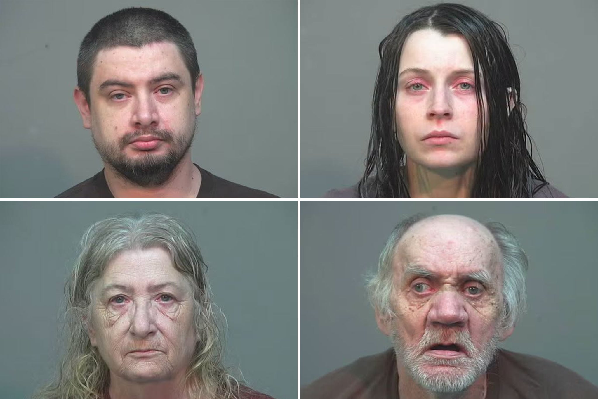 Desde la parte superior izquierda: Gary Siders II, Elizabeth Siders, Christina Siders y Gary Siders. Estos cuatro miembros de la familia han sido acusados de numerosos delitos de poner en peligro a menores después de que, a finales de junio, se encontrara a 16 niños viviendo con ellos en condiciones deplorables en una vivienda del condado de Vinton, en Ohio, EE. UU.