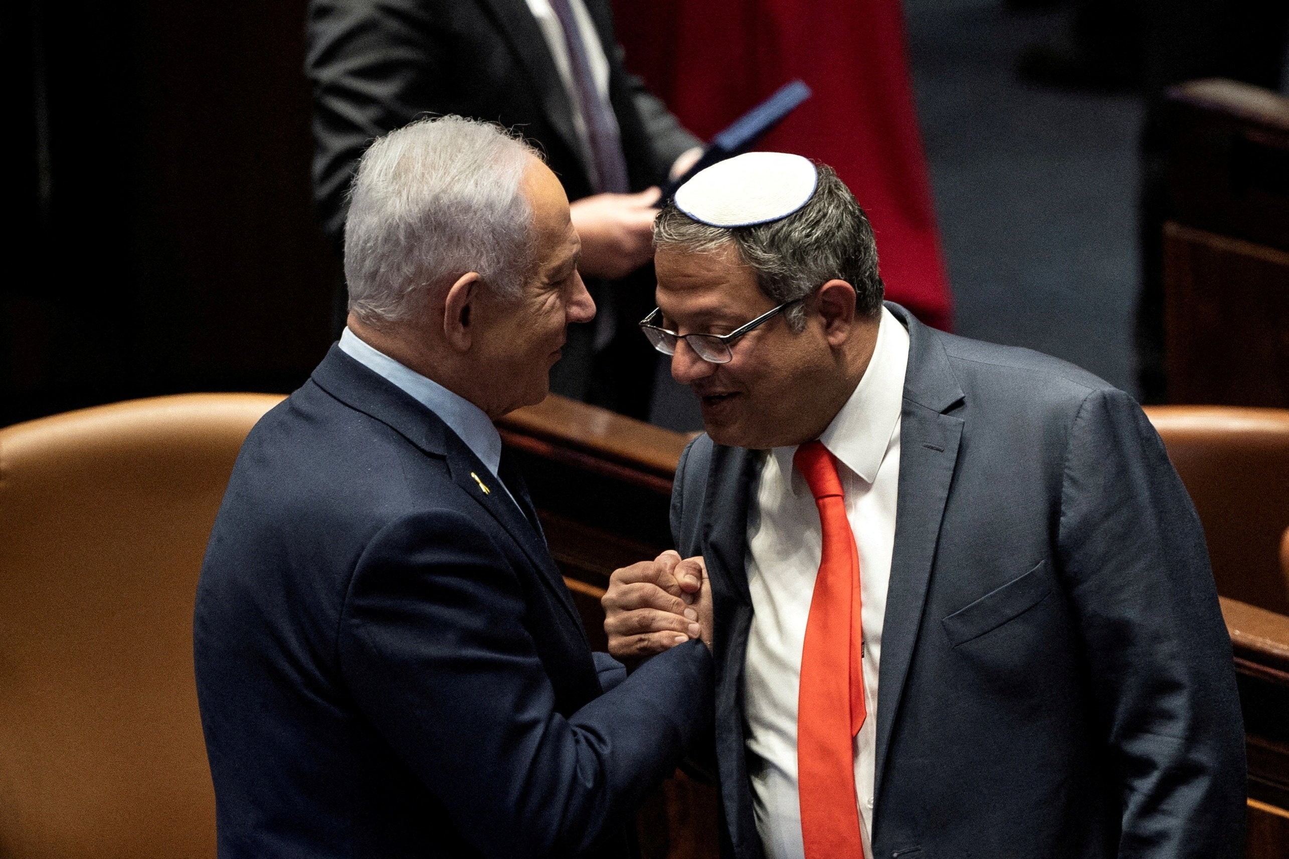 El primer ministro de Israel, Benjamin Netanyahu (izquierda), junto al ministro de Seguridad Nacional, Itamar Ben Gvir (derecha), en 2025