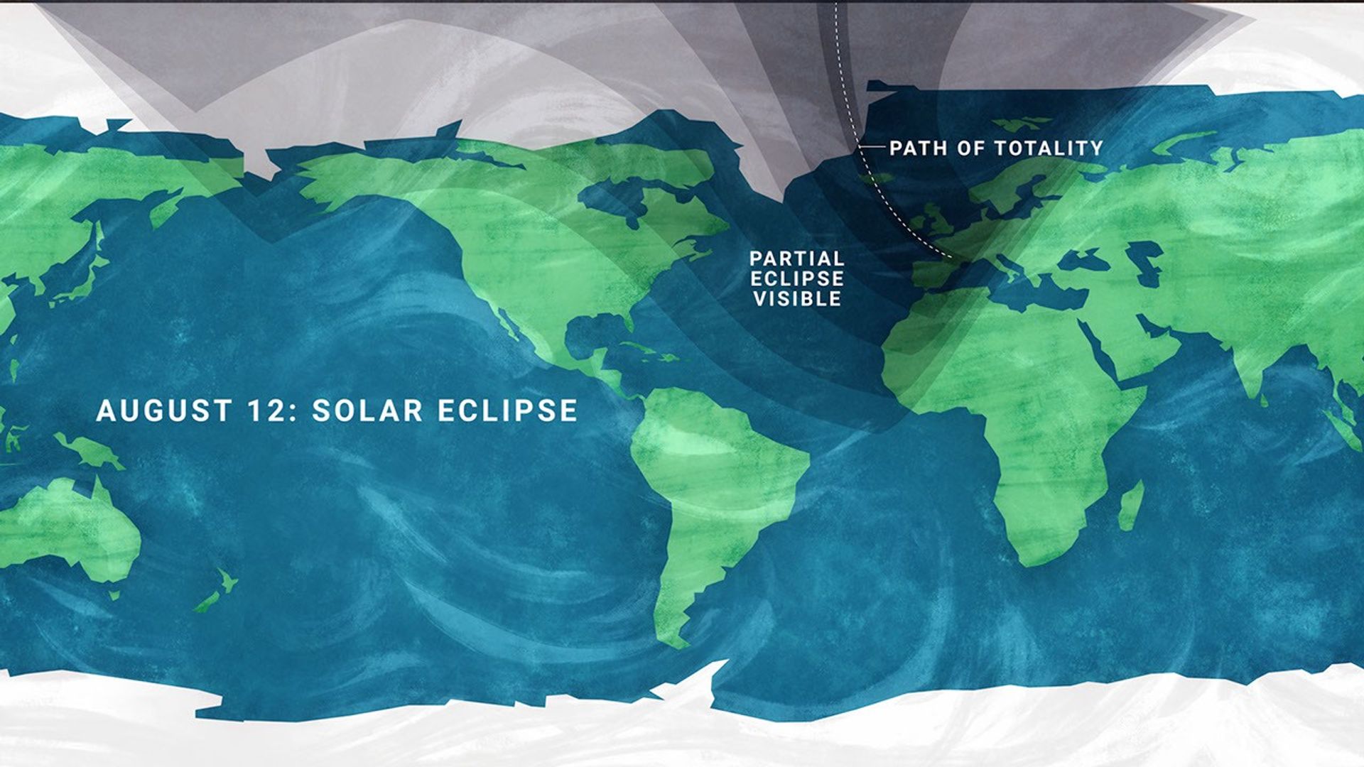 Un mapa muestra las zonas donde será visible el eclipse solar de este miércoles, que podrá observarse desde partes del norte de EE. UU. hasta Carolina del Norte