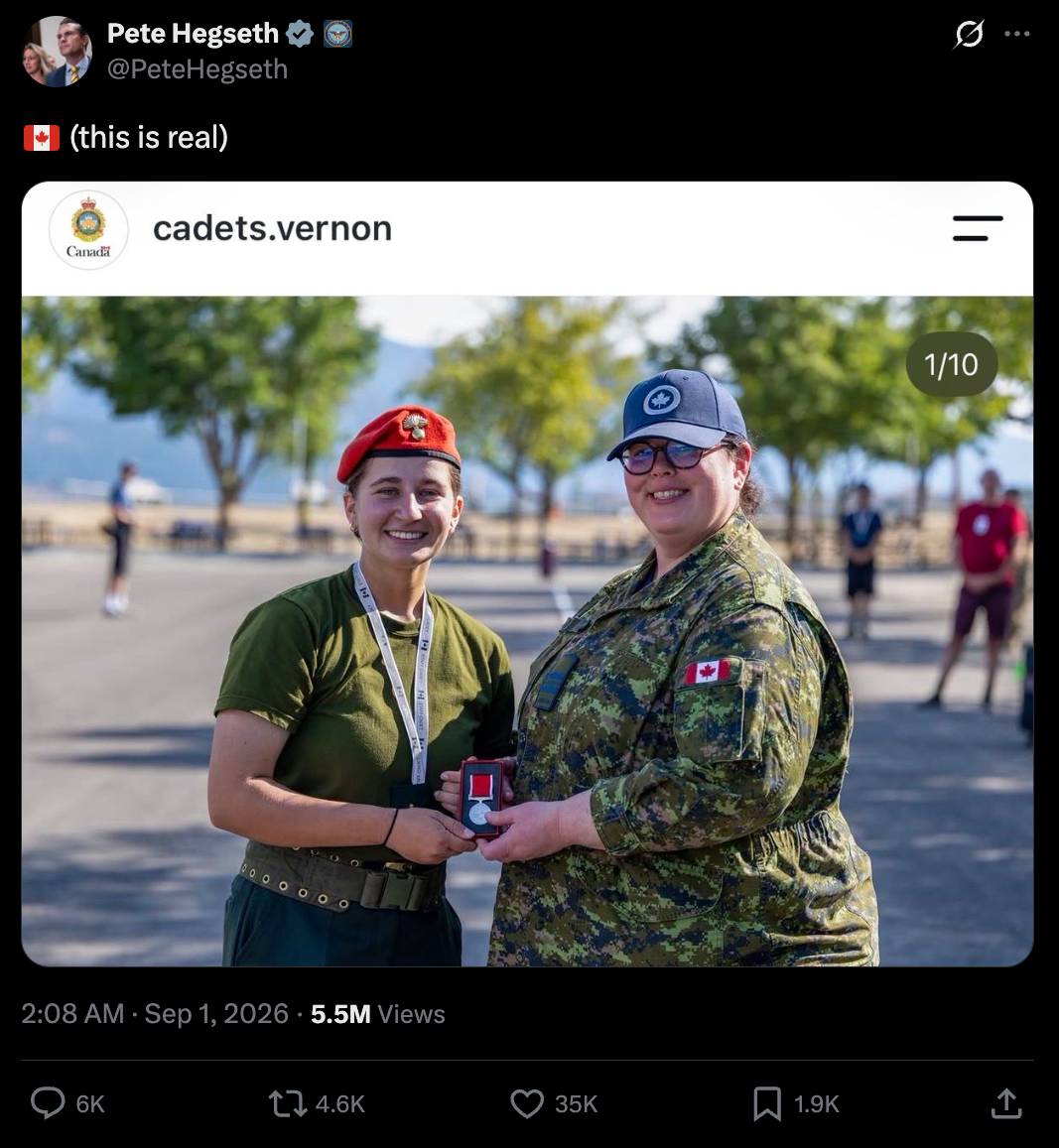 El secretario de Defensa de Estados Unidos, Pete Hegseth, enfrenta críticas por “burlarse” del físico de una instructora canadiense de un programa juvenil de cadetes en redes sociales