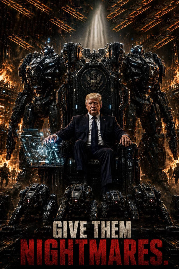 Trump publicó muchos memes en su red social durante el fin de semana, entre ellos varios en los que posaba junto a amenazantes robots gigantes inspirados en ‘Transformers’