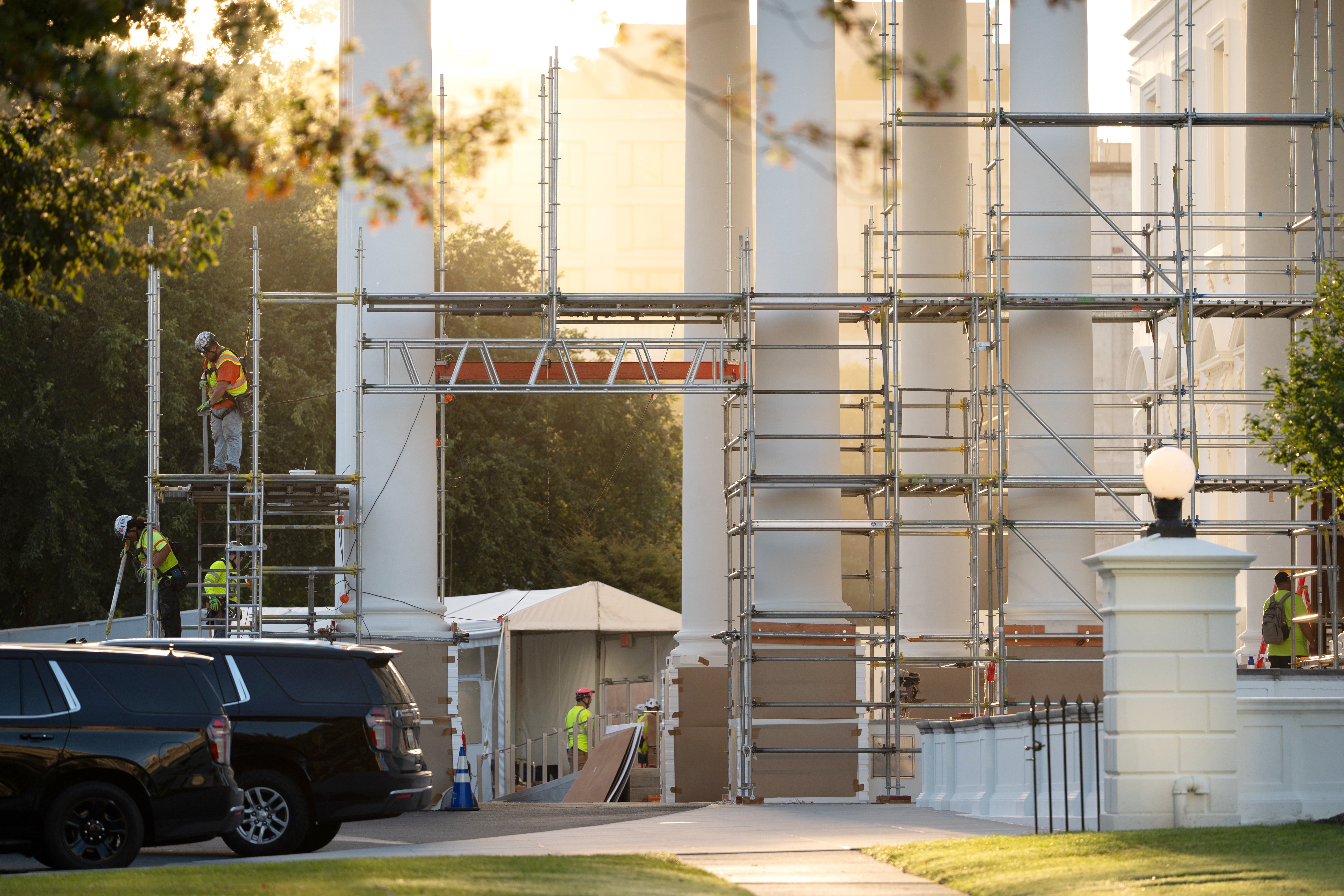 Restauración del Pórtico Norte de la Casa Blanca, casi lista antes de la visita de Xi Jinping