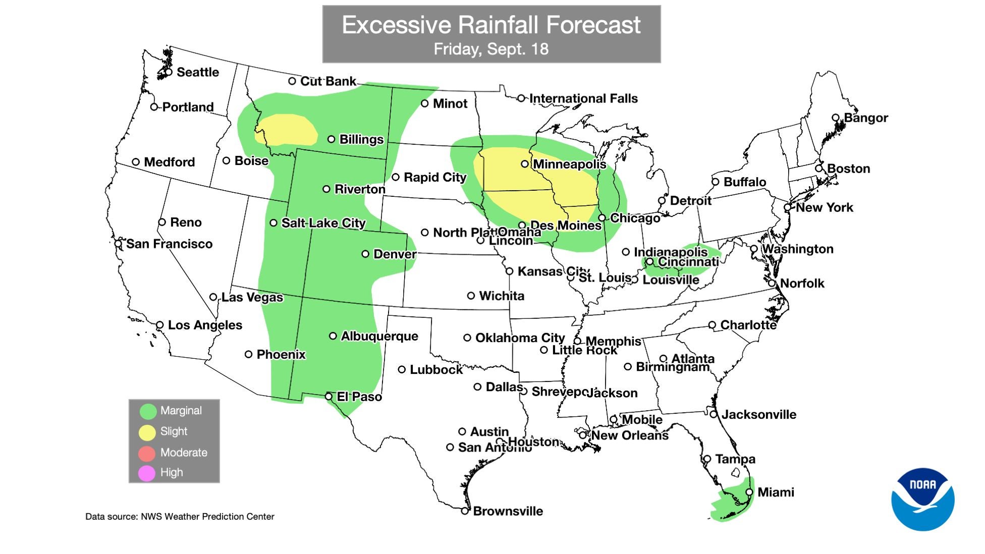 Las previsiones de lluvias intensas para el viernes indican que gran parte de la Región Intermontana y del Suroeste de EE. UU. se verán afectadas