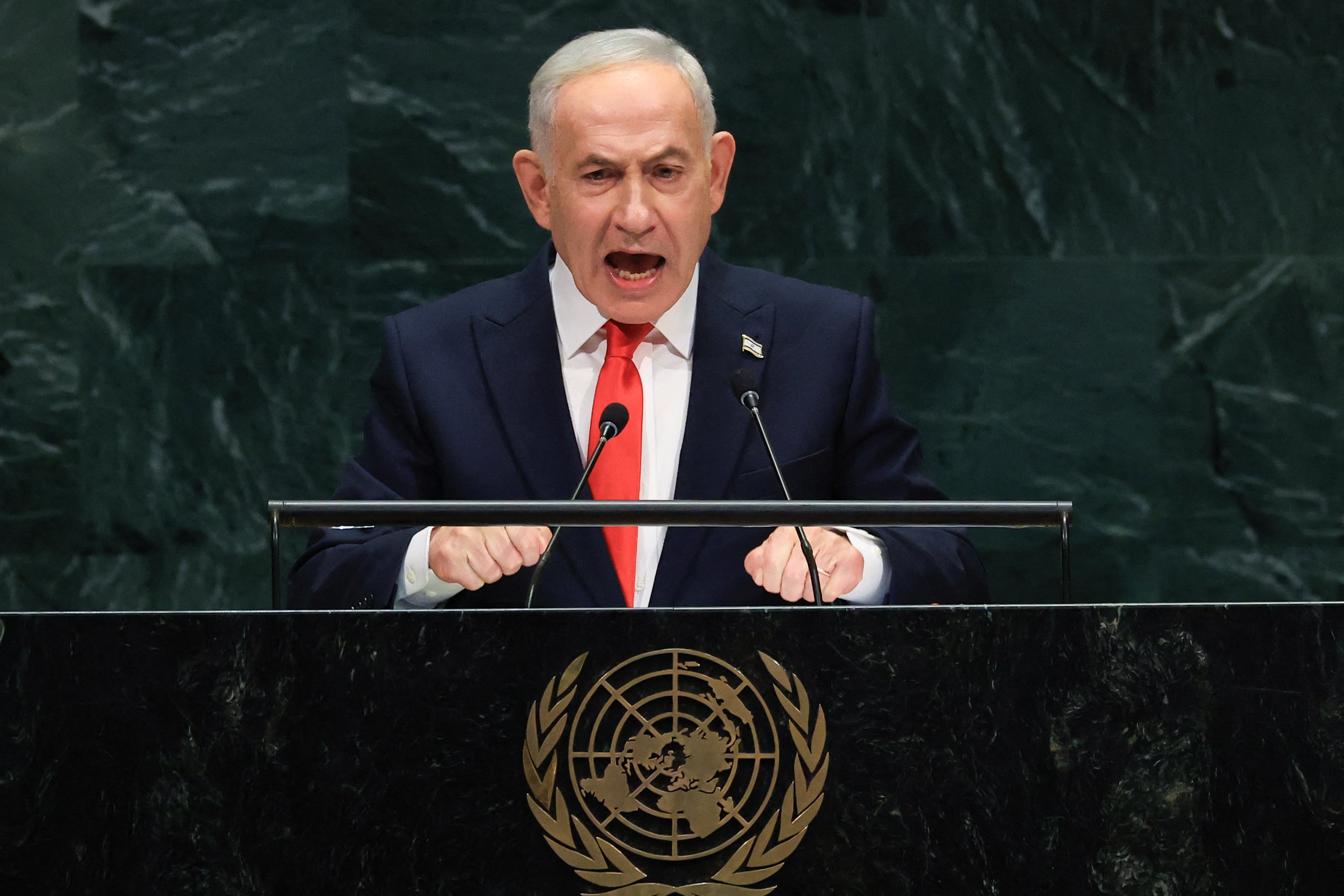 <p>Benjamin Netanyahu en la ONU</p>