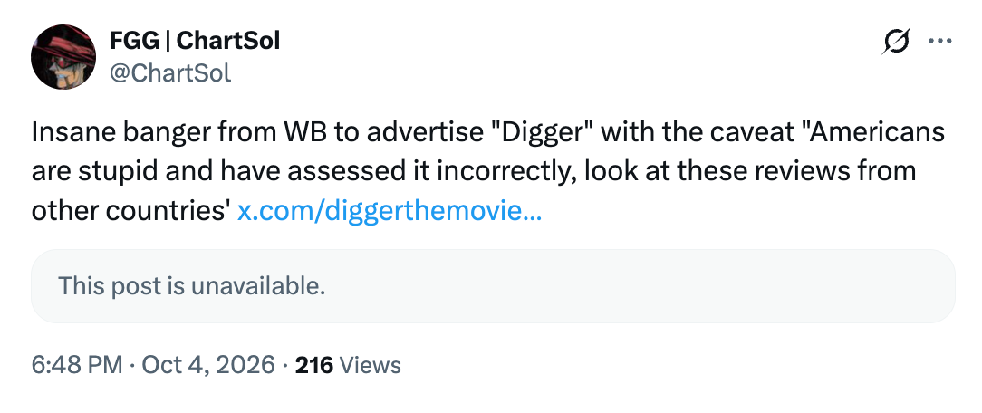 Hasta el lunes, el anuncio de ‘Digger’ que comparaba las críticas recibidas en Estados Unidos con las del extranjero había sido eliminado
