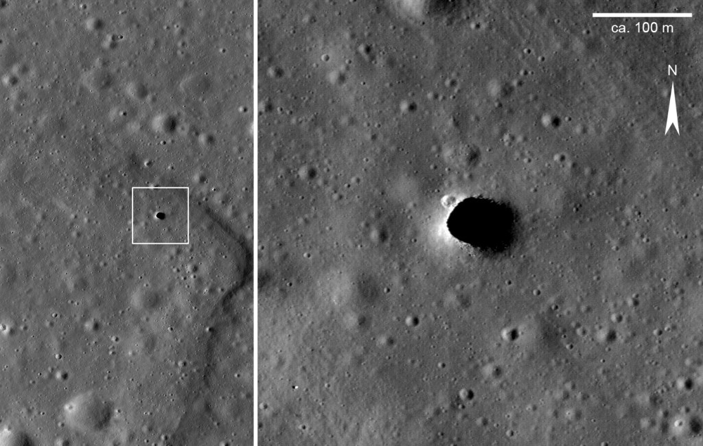 Abertura de un enorme tubo de lava en la región lunar de Marius Hills