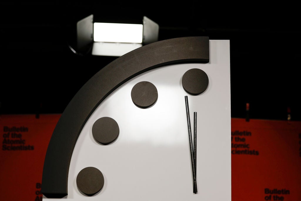 Una imagen del Reloj del Apocalipsis del 24 de enero de 2023 en Washington, D.C.