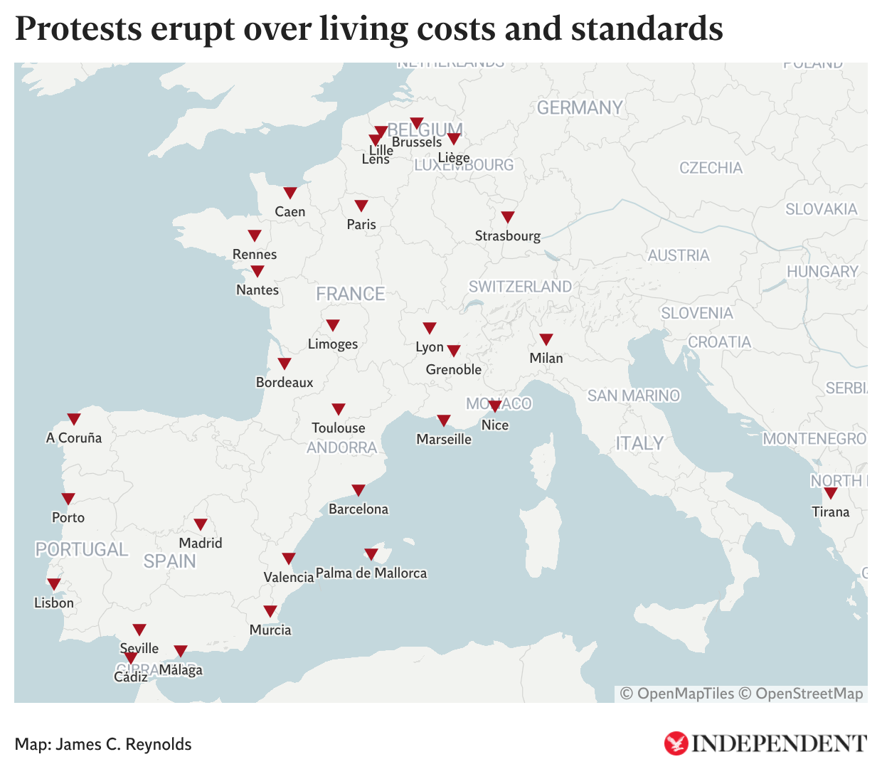 Mapa: Estallan protestas por el costo y el nivel de vida.