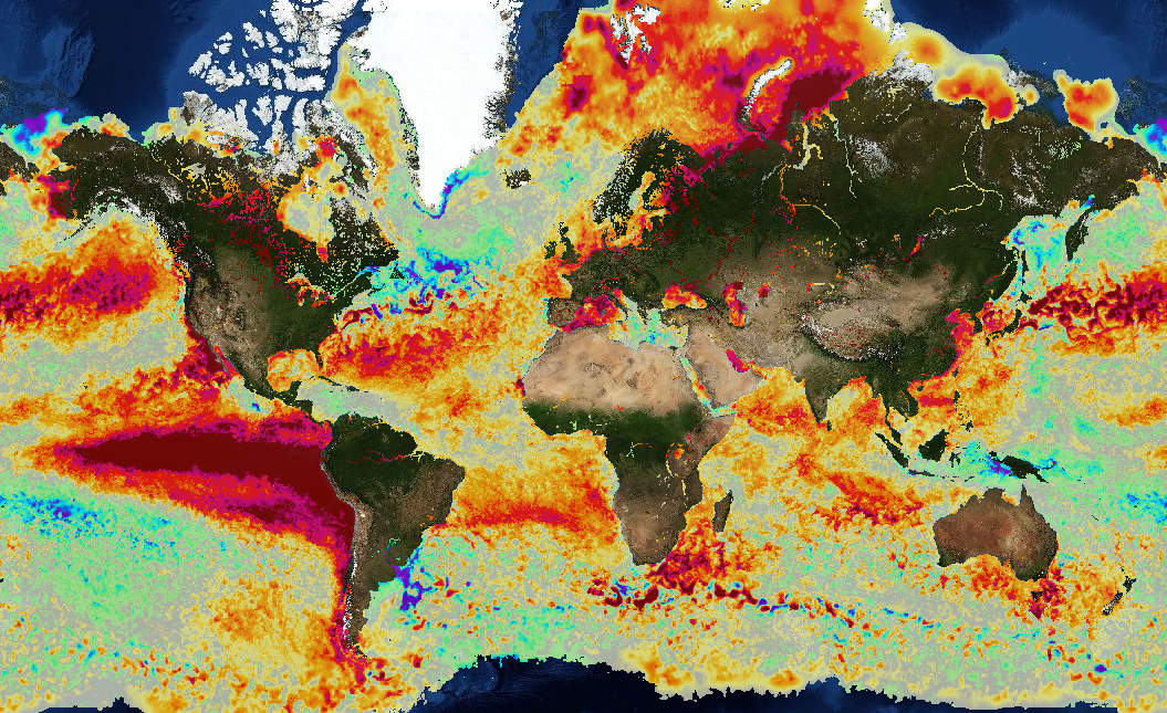 El mapa de calor global muestra las zonas de calentamiento del mar provocadas por El Niño el 18 de octubre
