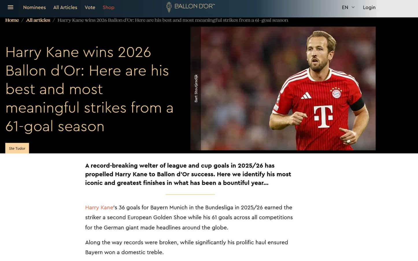 Harry Kane fue uno de los tres futbolistas señalados como ganadores del Balón de Oro en artículos publicados antes de la ceremonia