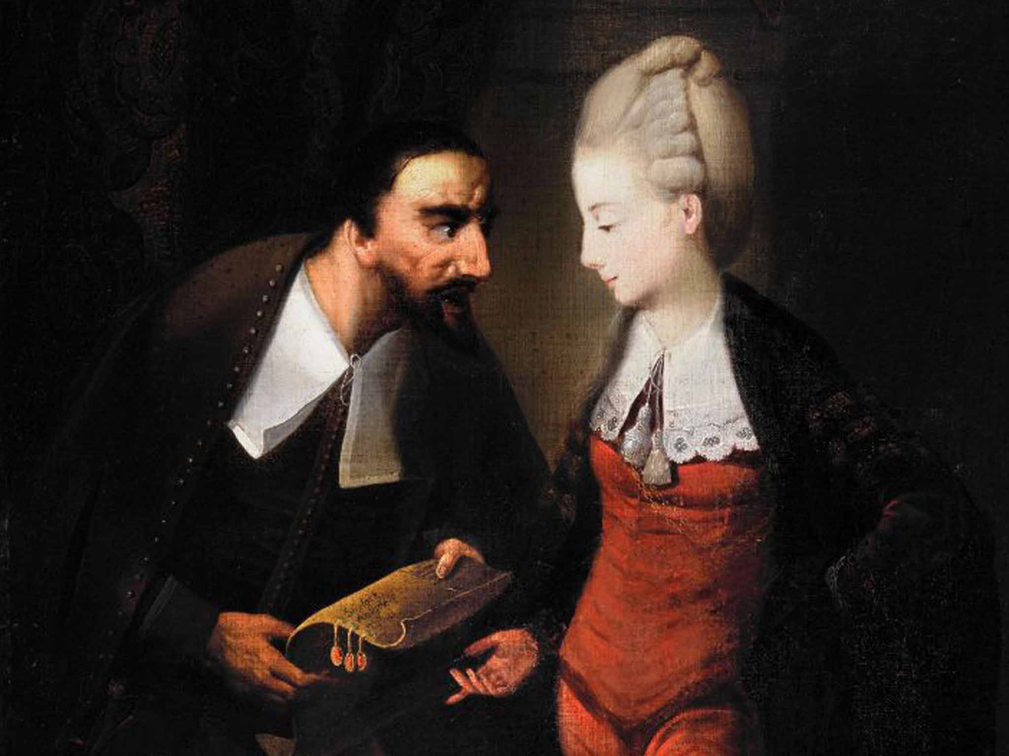 Óleo de Edward Alcock “Portia y Shylock”, 1890