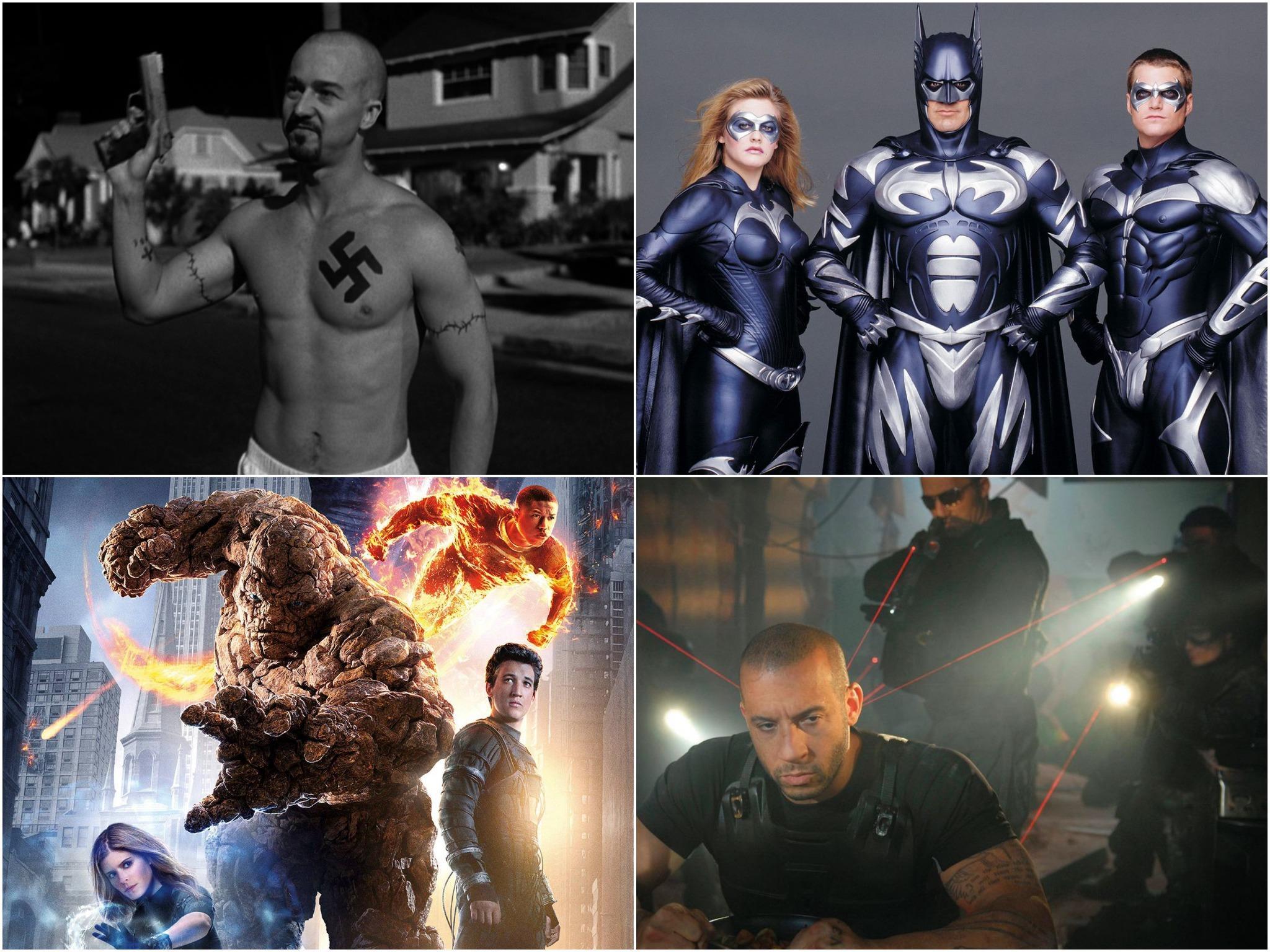 En el sentido de las agujas del reloj desde la parte superior derecha: ‘American History X’, ‘Batman & Robin’, ‘Babylon AD’ y ‘Fantastic Four’