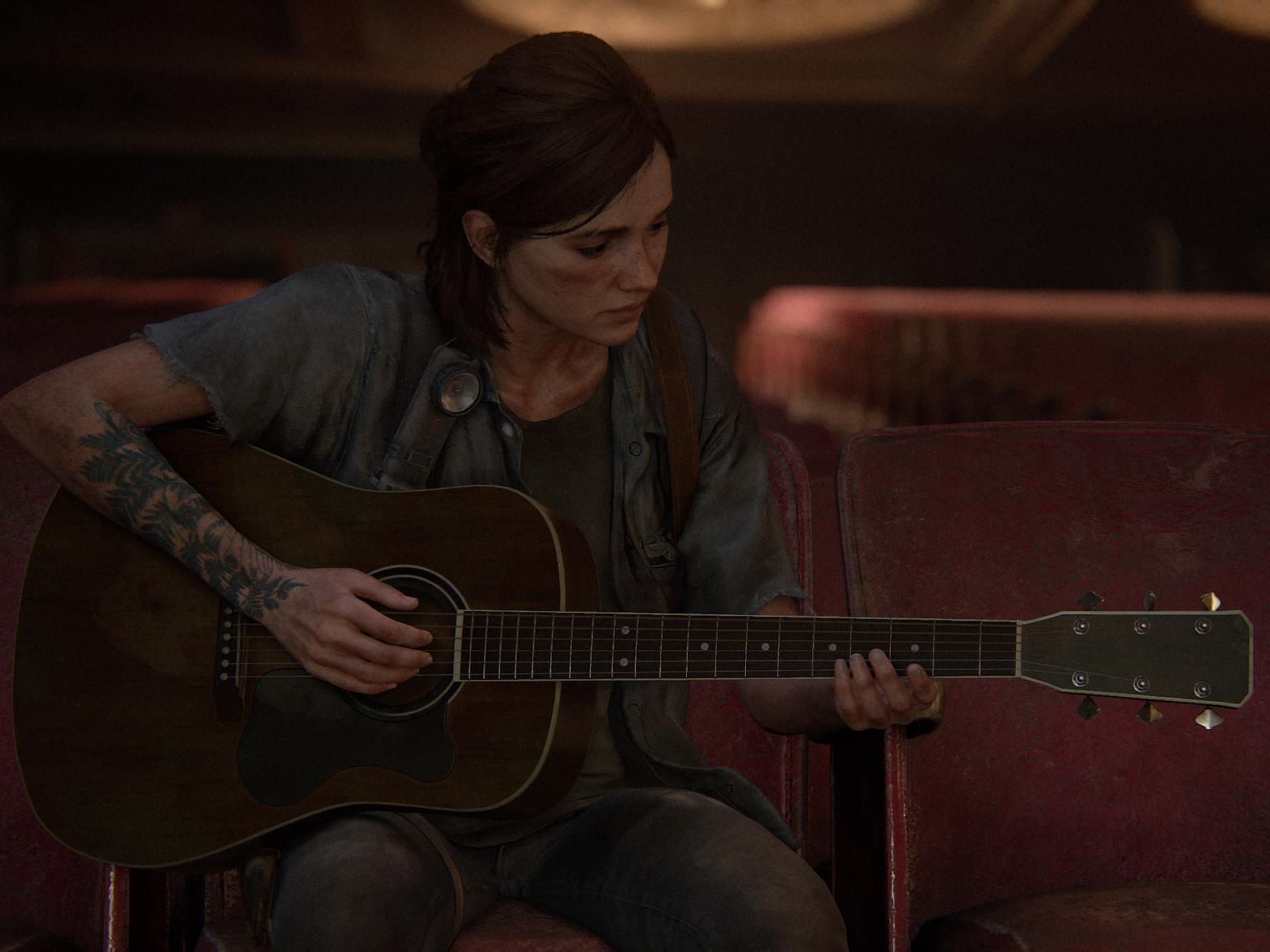 Ellie strums her guitar in a quiet scene from the masterful follow-up to 2013's 'The Last of Us'